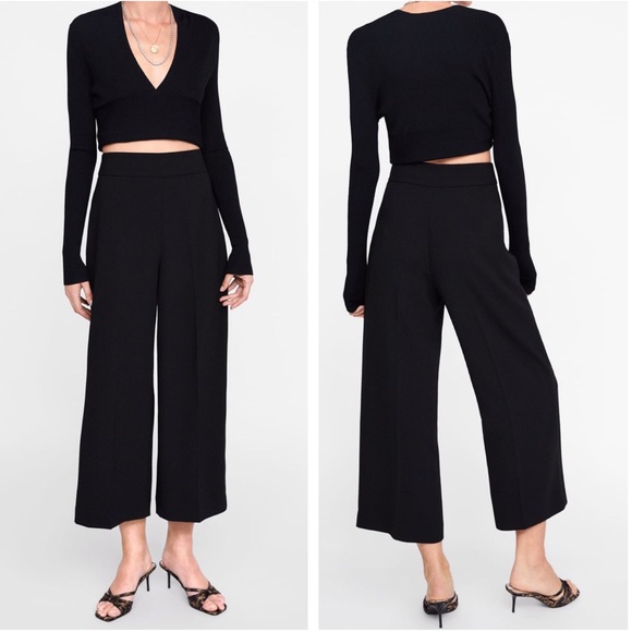 Zara High Waist Wide Leg Crop Pants 